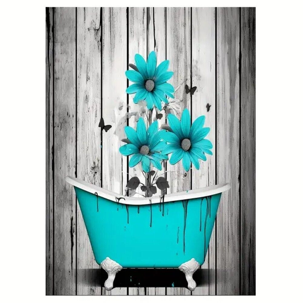 Vibrant Beautiful Blue Flowers In A Bathtub Canvas Print Framed 12" x 16" NEW! Home & Garden:Home Décor:Posters & Prints Style Your Walls